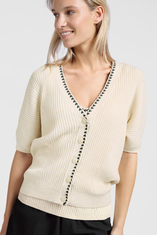 Rib S Sand Cardigan w Fun Detail @ Placket
