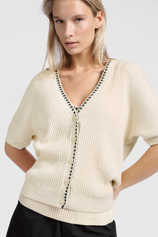Rib S Sand Cardigan w Fun Detail @ Placket
