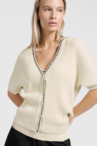 Rib S Sand Cardigan w Fun Detail @ Placket