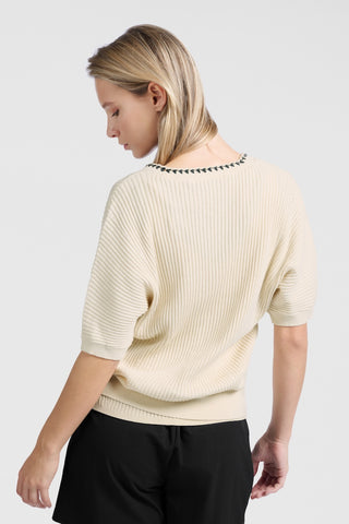 Rib S Sand Cardigan w Fun Detail @ Placket