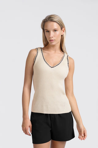 Rib Tanktop S. Sand w Fun Detail @ Edge