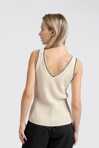 Rib Tanktop S. Sand w Fun Detail @ Edge