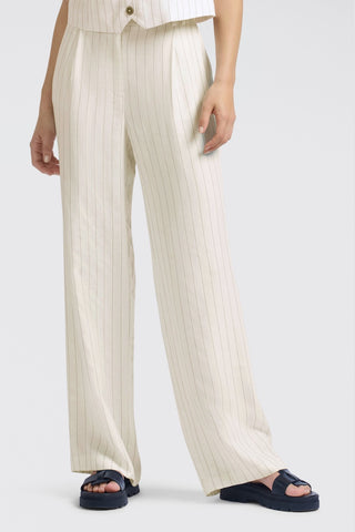 Linen Mix Sand Linen Beige Wideleg Trousers