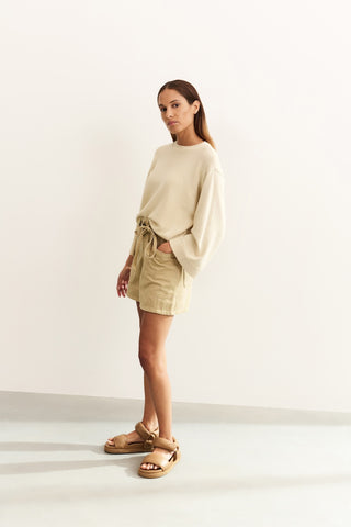 Sand Dye Woven High Waist Cargo Short