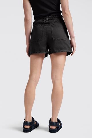 Black Dye Woven High Waist Cargo Short