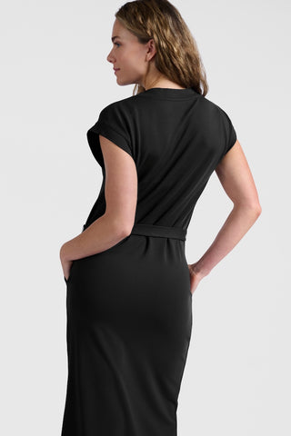 V-neck Washed Black T-shirt Dress w Belt