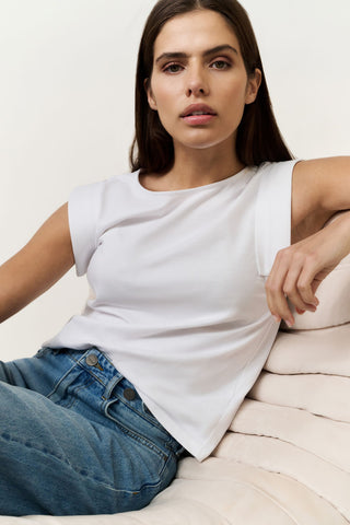 Jersey Pure White Top w Sleeve Detail