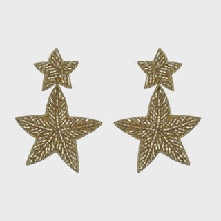 Gold Beaded Double Star Shimmer Earrings