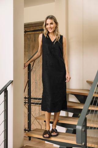 Kelly Slv/less Black linen Dress