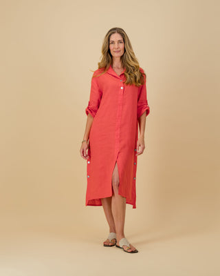 Lora Raspberry Long Shirt Dress