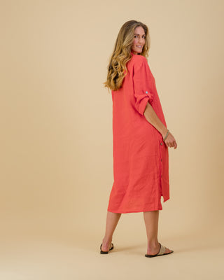 Lora Raspberry Long Shirt Dress