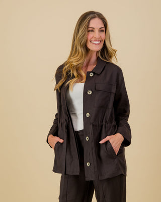Daniella Chestnut Linen Utility Jacket