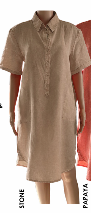 Linen Shirt Dress Stone
