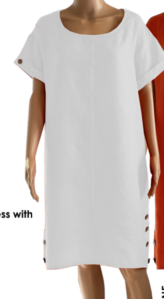 Bella White Dress w Button Detail