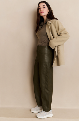 Capers Brownish Gree Faux Leather Carrot Fit Trouser