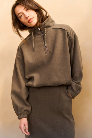 Drk Taupe Grey Balloon Sweater w Zip Col