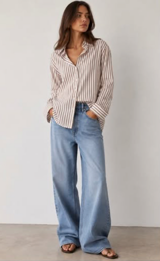 Cindy Stripe Long Slv Linen Shirt