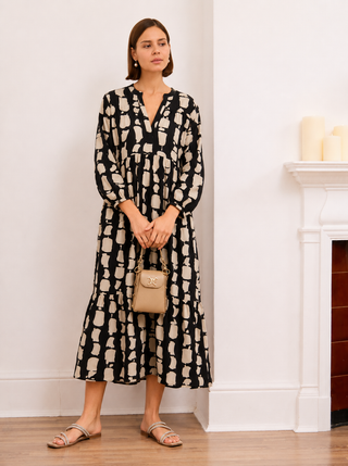 Seraphina Tiered Printed Dress Black/white