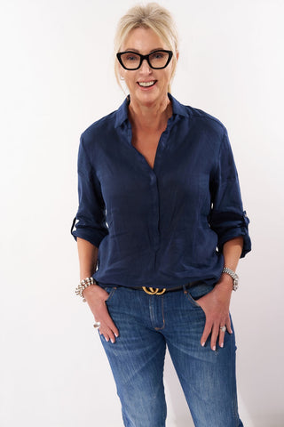 Ella navy tab shirt