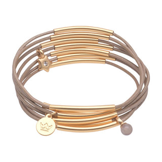 Gipsy bracelets taupe leather matt gold plated