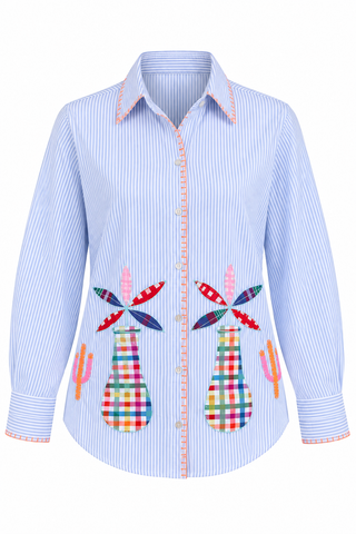 Christa Striped Shirt with Floral Embroidery