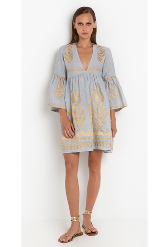 Fearther Bell Slv Lgrey/Gold Short Dress
