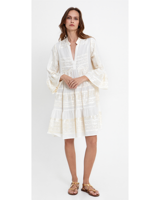 Classic Short White/champ Triangle Ruffles Dress