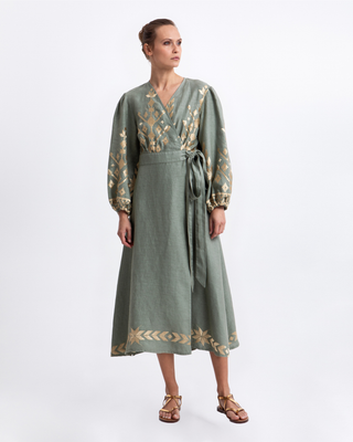 Maxi Sage/gold Wrap Dress