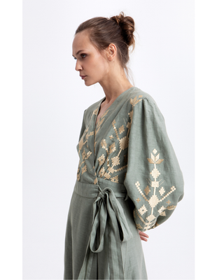 Maxi Sage/gold Wrap Dress