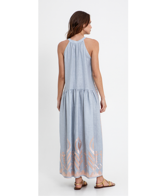 Maxi Feather Halter Neck L Grey/pink Dress