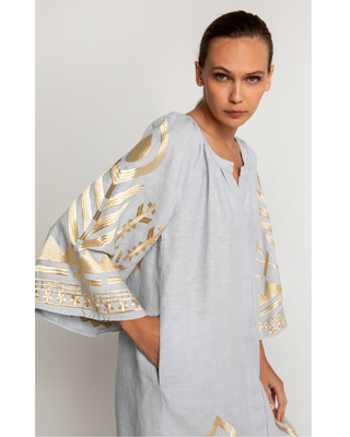Long L/s Light Grey/gold Dress w Belt