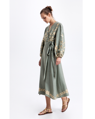 Maxi Sage/gold Wrap Dress