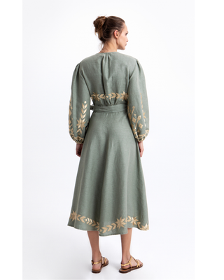 Maxi Sage/gold Wrap Dress