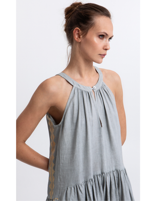 Maxi Feather Halter Neck Stone/Gold Dress