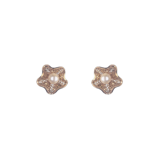 Mini Bronze Filigree Flower & Pearl Earing