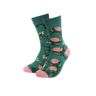 SR Socks Green & Pink Flowers