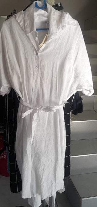 Linen Ruffle Sleeve w/tie dress