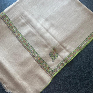 T568  Hay Natural  w Grn & org Embroidered Boarder