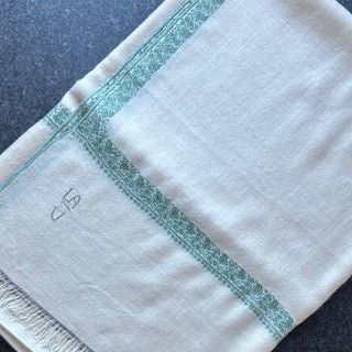 T576 White w Turq &Green Embroidered Boarder Toosha