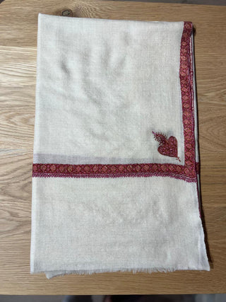 T574 Natural w Maroon & Pink Embroidered Boarder Toosha