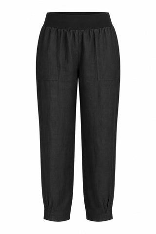 Sarah Rib Black Waist Linen Pant
