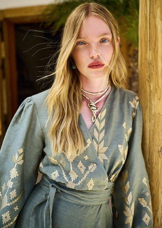 Maxi Sage/gold Wrap Dress