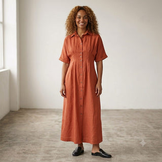 Tanya Tuck Shirt Dress Orange 100% Linen