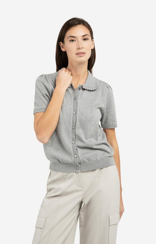 Short Sleeve Cardigan With Tex Iron Grey Melange