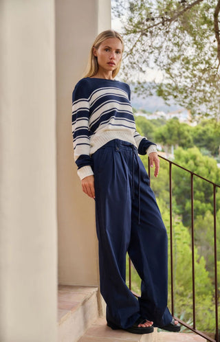 Woven Wide Leg, Navy Blazer Blu