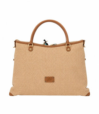 Thamara Lrg Gold Linen/leather Brown Shopper