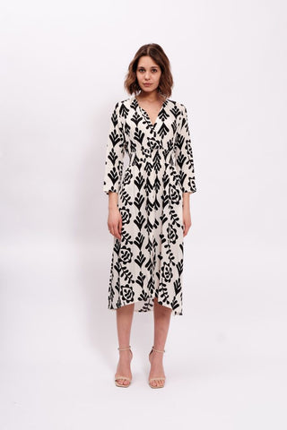 Rachel Wrap Midi Dress White/Black