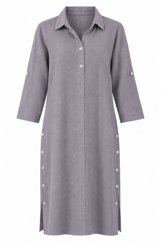 Lora Long Bark Linen Tunic Shirt Dress
