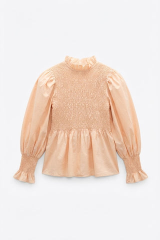 Emma Smocked Shirt Beige