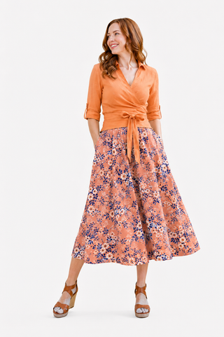 The Maggie Wrap  Shirt Orange 100% Linen